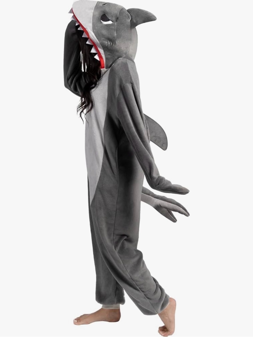 Adult shark hooded jumpsuit costume
